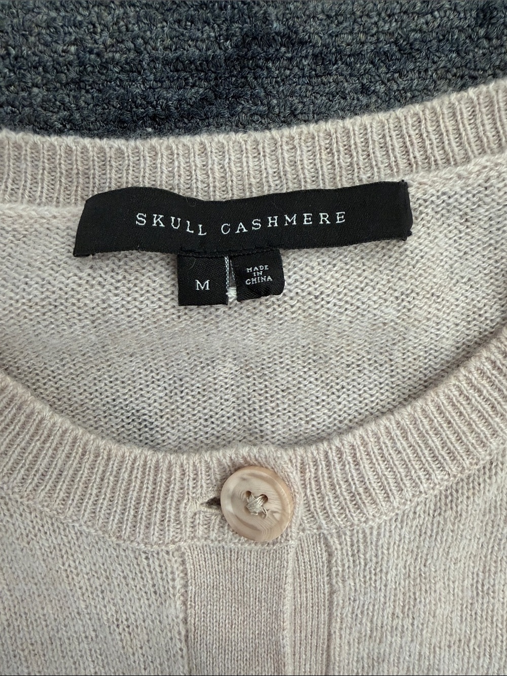 Skull Cashmere Light Tan/Brown Skull-Print Button Cardigan - Picture 2 of 10